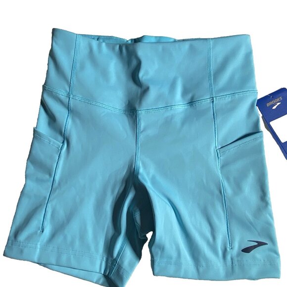 Brooks Women Size Medium Method 5” Short Tights Vivid Teal Wicking 4 Way Stretch - Picture 10 of 10